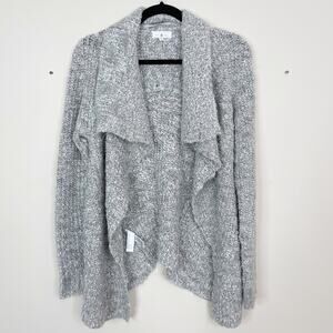LOFT XSmall XS Drape Front Cardigan Sweater Alpaca Wool Blend Light Marled Gray